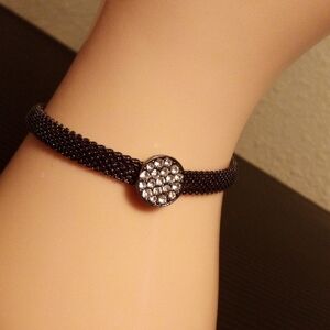 Black Mesh Bracelet with Pave Crystal Accent - Women Jewelry